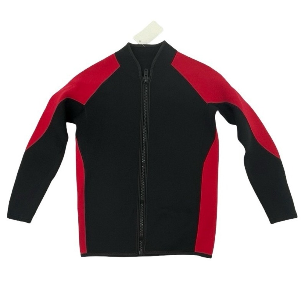 Realon Men Wetsuit Top Full Zip Long Sleeve Black Red Neoprene Medium